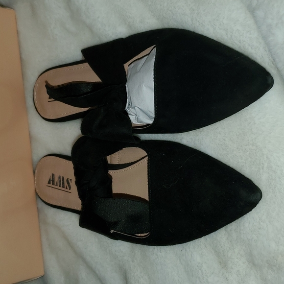 Shoes - Black suede bow tie slip on flat